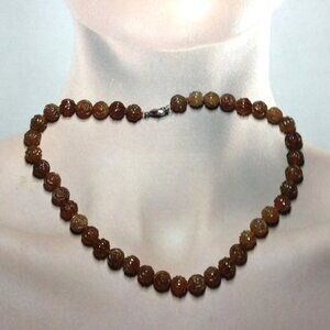 Carved Red Carnelian Beads Necklace.